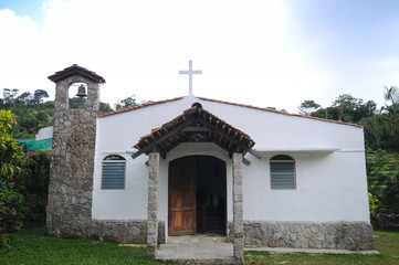 View of a small rural catholic church in a mountain town in Panama