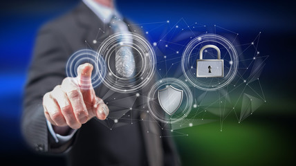 Man touching a data security concept