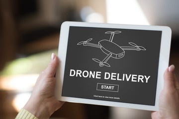 Drone delivery concept on a tablet