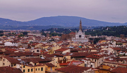 Fototapeta na wymiar Aerial view of Santa Croce Church from from the bell tower of Giotto, Florence, Italy