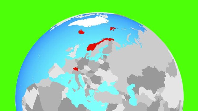 Zooming to EFTA countries on political globe. 3D illustration.