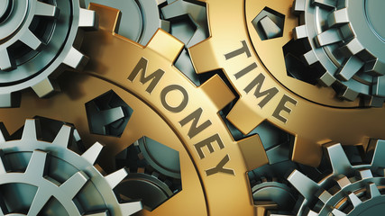 Time is money concept. Gold and silver gear weel background illustration. 3d render.