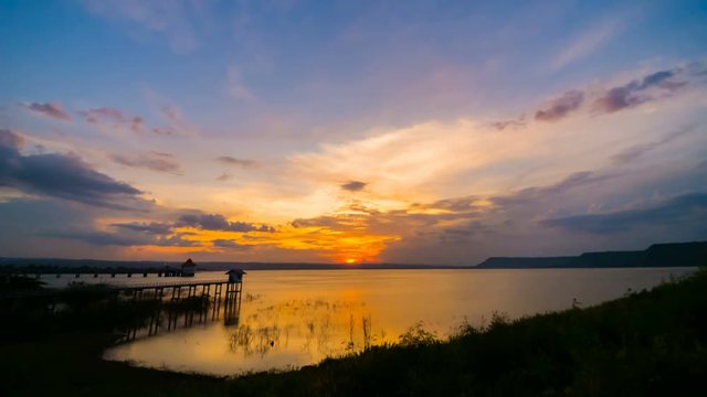 4k video time lapse of sunset at Lum Chae dam, Khonburi, Nakhon Ratchasima, Thailand