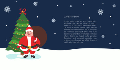 Christmas banner. A pig dressed as Santa Claus.