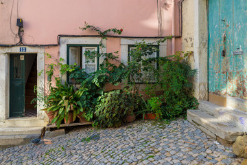 Fototapeta na wymiar LISBON, PORTUGAL - NOVEMBER 21, 2018: a typical house in the neighborhood of Alfama
