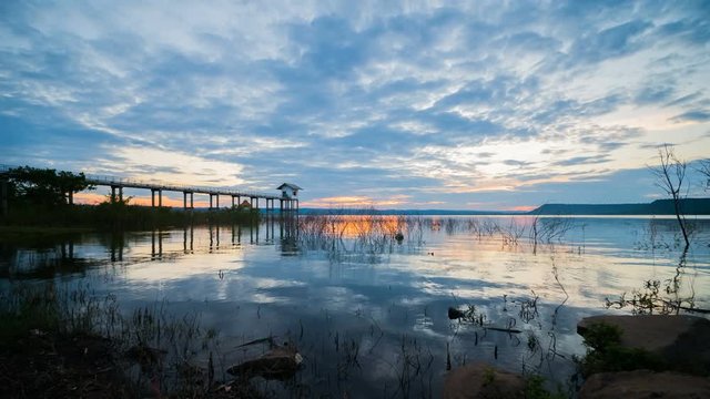 4k video time lapse of sunset at Lum Chae dam, Khonburi, Nakhon Ratchasima, Thailand