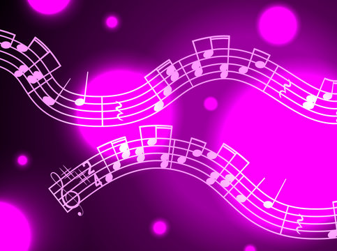 Illustration of flying notes, on a beautiful glowing pink blur background. Natural freshness.