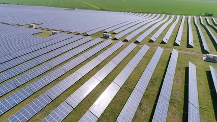 Aerial of concentrated solar thermal from mirrors lines in Odessa in summer