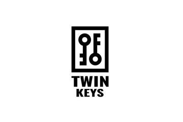 Twin keys outline badge logo icon vector template illustration