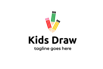 Kids draw three pencil logo icon vector template illustration