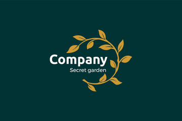 Secret garden restaurant with round leaves logo vector template illustration