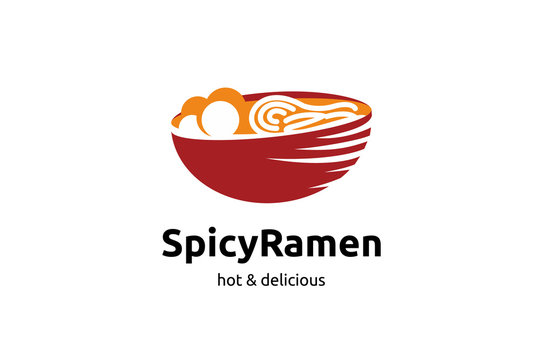 Spicy Ramen In Red Bowl Asian Food Logo Icon Vector Template Illustration