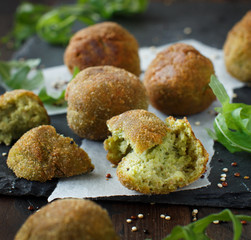 Fried vegetarian  falafel  with broccoli