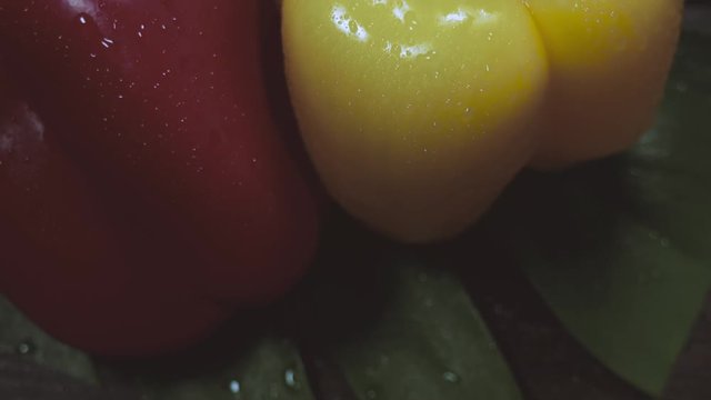 red and green fresh pepers close-up 4k