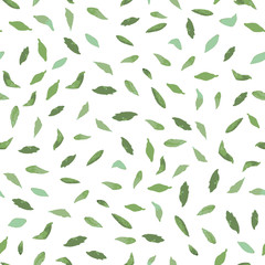 White vector repeat pattern with green watercolour. Surface pattern design.
