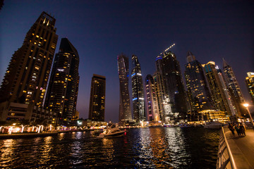 Plakat Dubai, UAE - October, 2018. Skycrapers at Dubai Marina. Dubai marina at night night cityscape lights