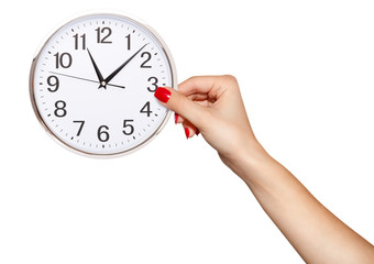 Human Hand Holding Clock Time. Schedule Alarm Clock Time Concept