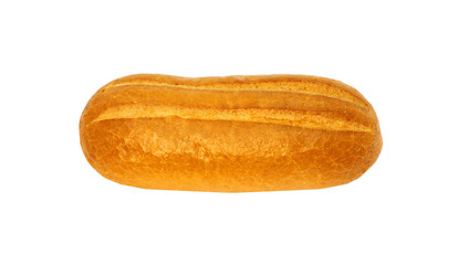 Loaf of white bread with golden crust isolated on white background