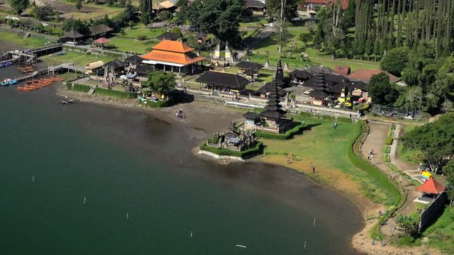 Aerial view Ulun Dano Bratan Temple Bali Indonesia Southeast Asia