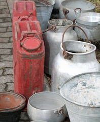 bins and buckets used to transport the milk
