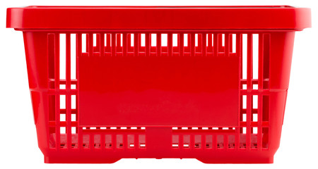 Red empty shopping basket isolated on white background