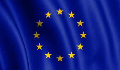 Waving European Union flag , EU flag in 3D Illustration.