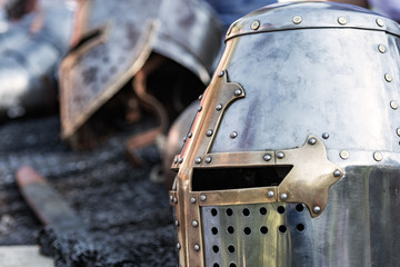 old knight armor is lying on the table