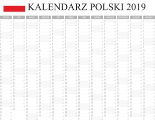 Kalendarz, planer 2019 rok język polski, kolor szary wektor 