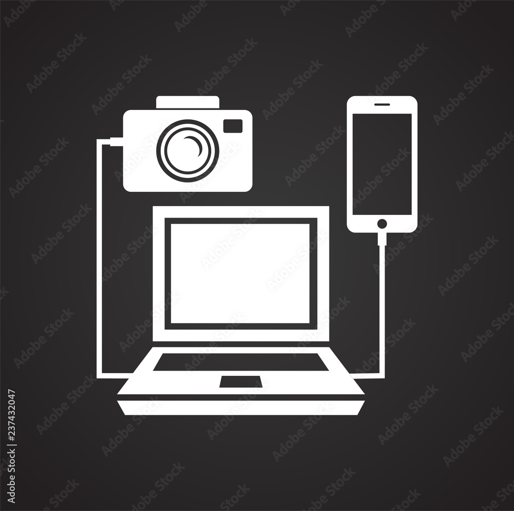 Fototapete digital camera computer connecting icon on black background for graphic and web design, modern simpl