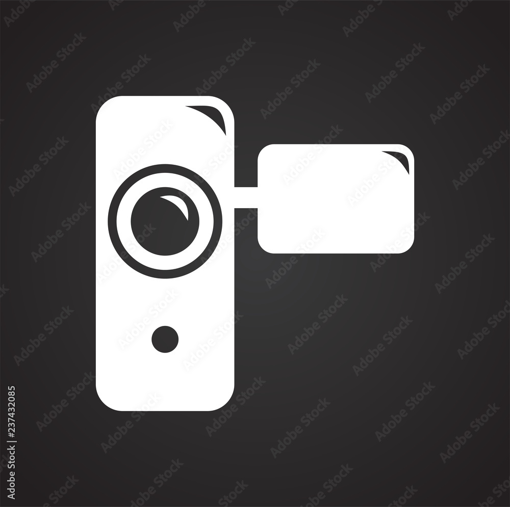 Poster hnad held vide recorder icon on black background for graphic and web design, modern simple vector si
