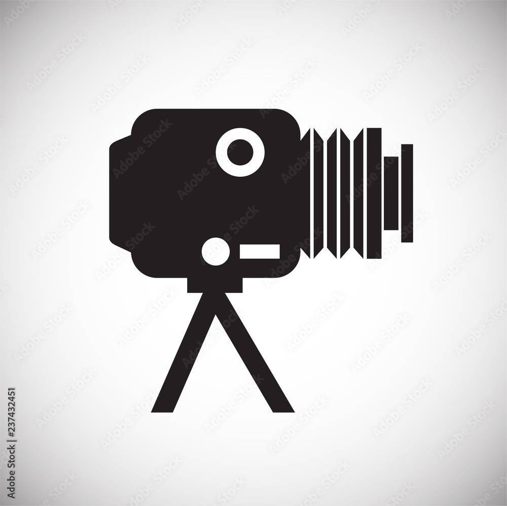 Poster studio film photo camera icon on white background for graphic and web design, modern simple vector s