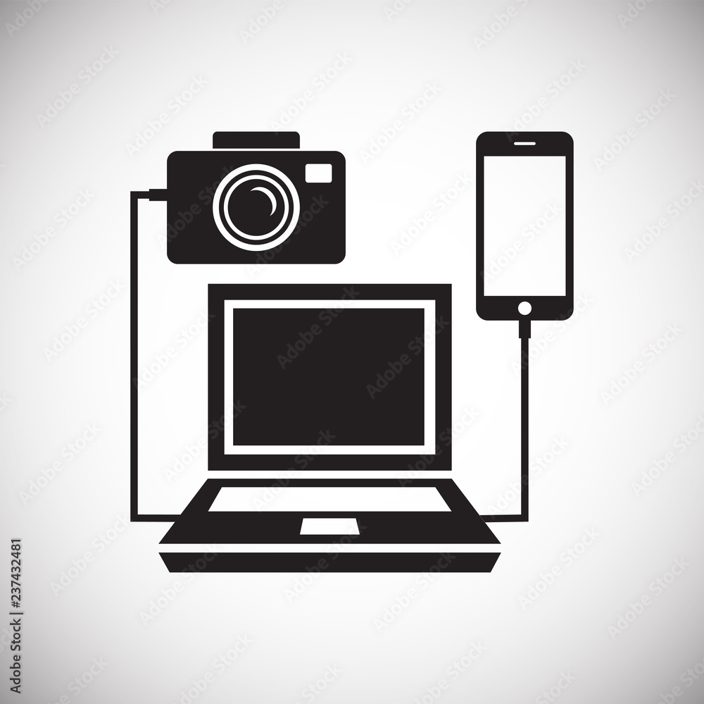 Fototapete digital camera computer connecting icon on white background for graphic and web design, modern simpl
