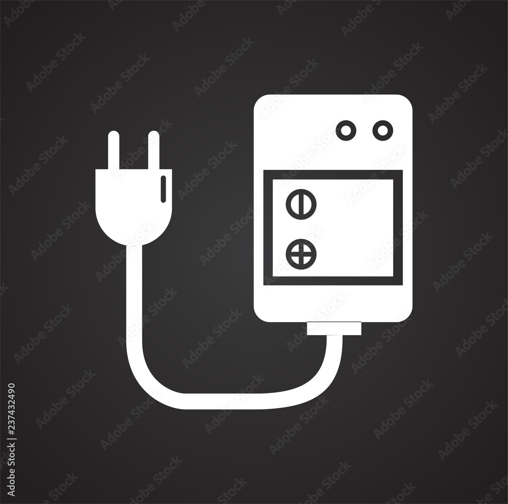 Poster digital camera battery charging icon on black background for graphic and web design, modern simple v