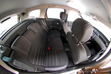 passenger car interior, rear view, fish eye