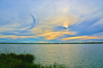 Lake at sunset in summer. Kostroma, Russia.