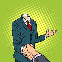businessman handshake, a template without a head - obrazy, fototapety, plakaty
