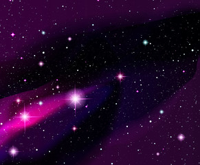 Vector illustration. Shining stars. Fantasy. Cosmos; Outdoor space. Violet galaxy and constellations.
