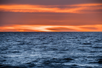 Fototapeta na wymiar After sunset landscape on the Pacific Ocean coastline, Malibu, Los Angeles county, California