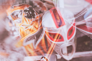 Double exposure of mexican fighter mask 