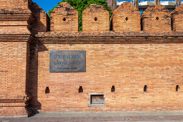 Tha Phae Gate Chiang Mai old city ancient wall and moat in Chiang Mai Northern Thailand.