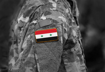 Flag of Syria on soldiers arm (collage).