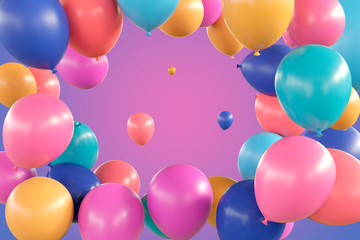 Birthday decorations.Holiday background. Colorfull Ballons frame. 3d render