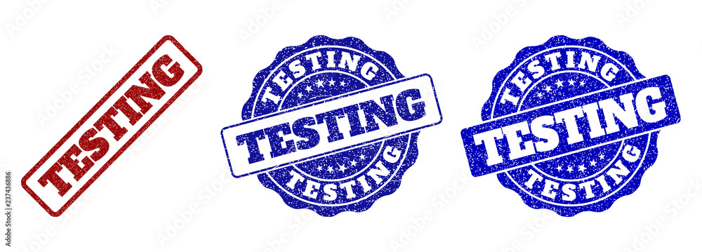 Fototapete testing scratched stamp seals in red and blue colors. vector testing watermarks with grainy effect. 