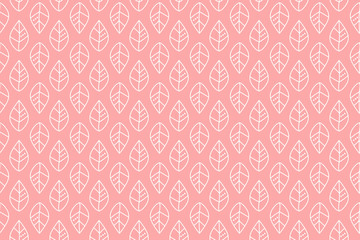 Outline leaves pattern on pink backdrop. Design for wallpaper, fabric, textile, wrapping. Simple background