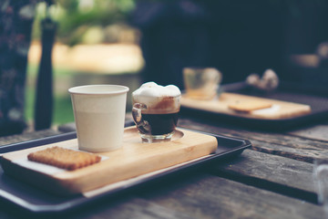 coffee latte art, vintage filter image