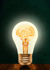 Anatomy of Human Brain Glowing Inside Light Bulb