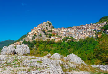 Fototapeta na wymiar Cervara di Roma (Italy) - A little suggestive town on the rock, in the Simbruini mountains, province of Rome, know as 