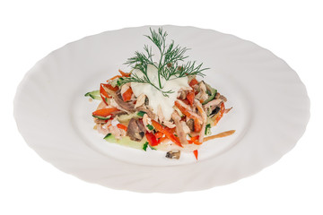 salad in a plate isolate. decorated with greens. restaurant feed