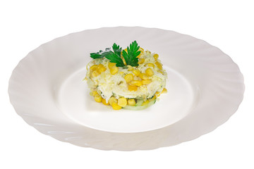  salad in a plate isolate. decorated with greens. restaurant feed