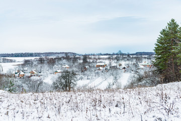 Fototapeta premium View of the countryside covered by snow in the winter